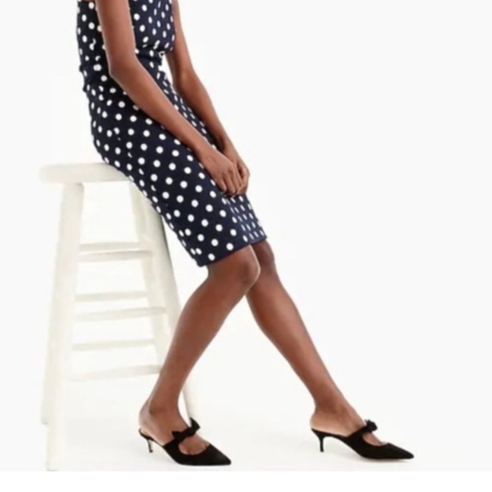 J. Crew Sophia Black Kitten Heel Suede Mules w/ Bow Detail